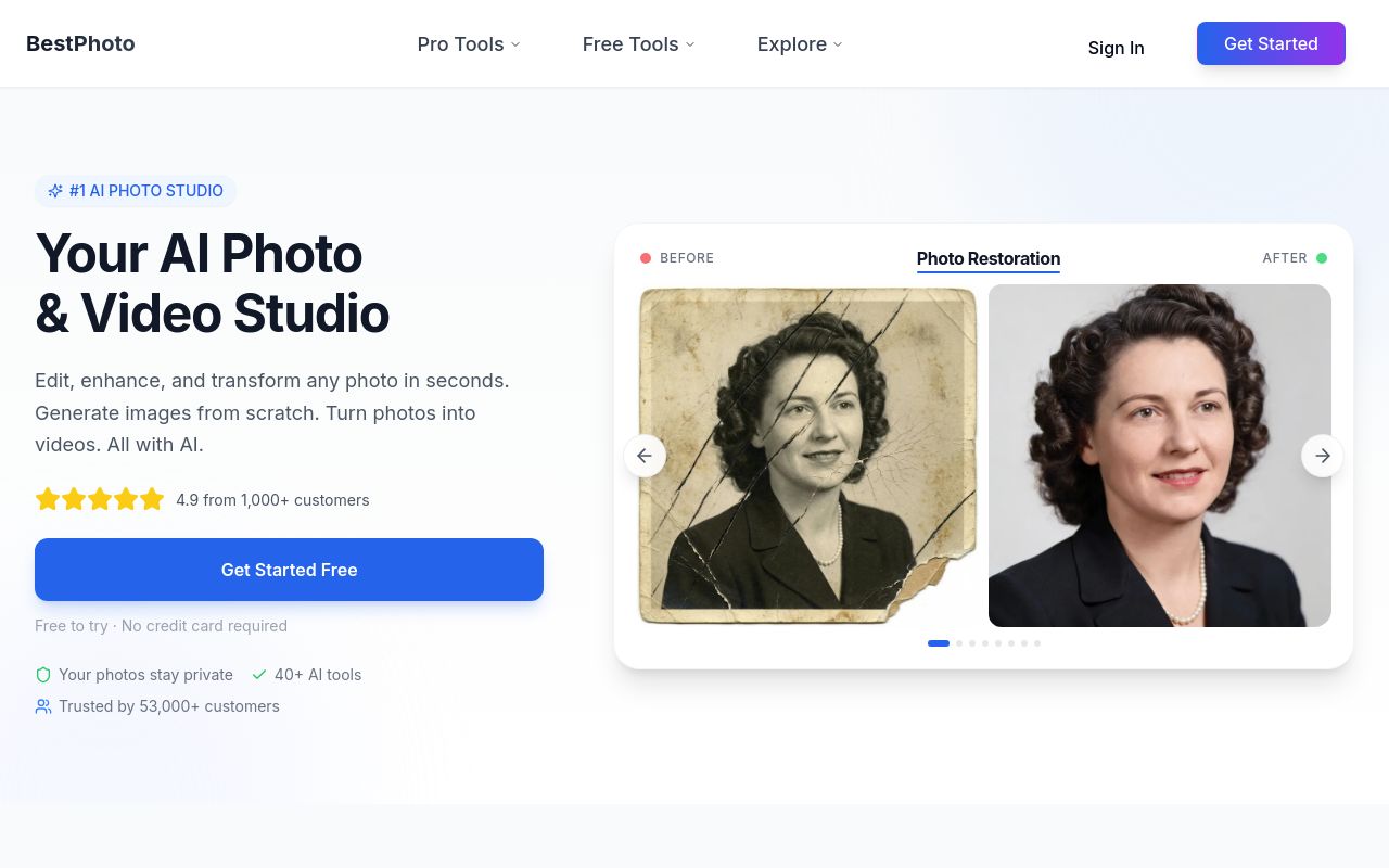 Screenshot of the BestPhoto homepage