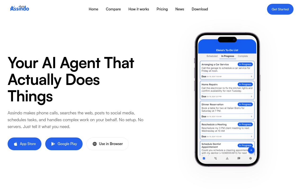 Screenshot of the Assindo homepage