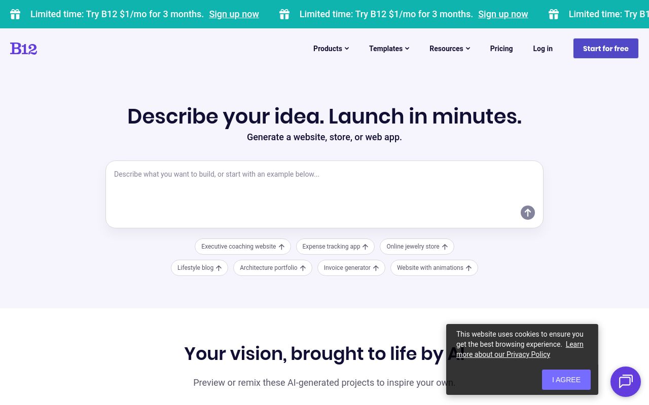 Screenshot of the B12 homepage