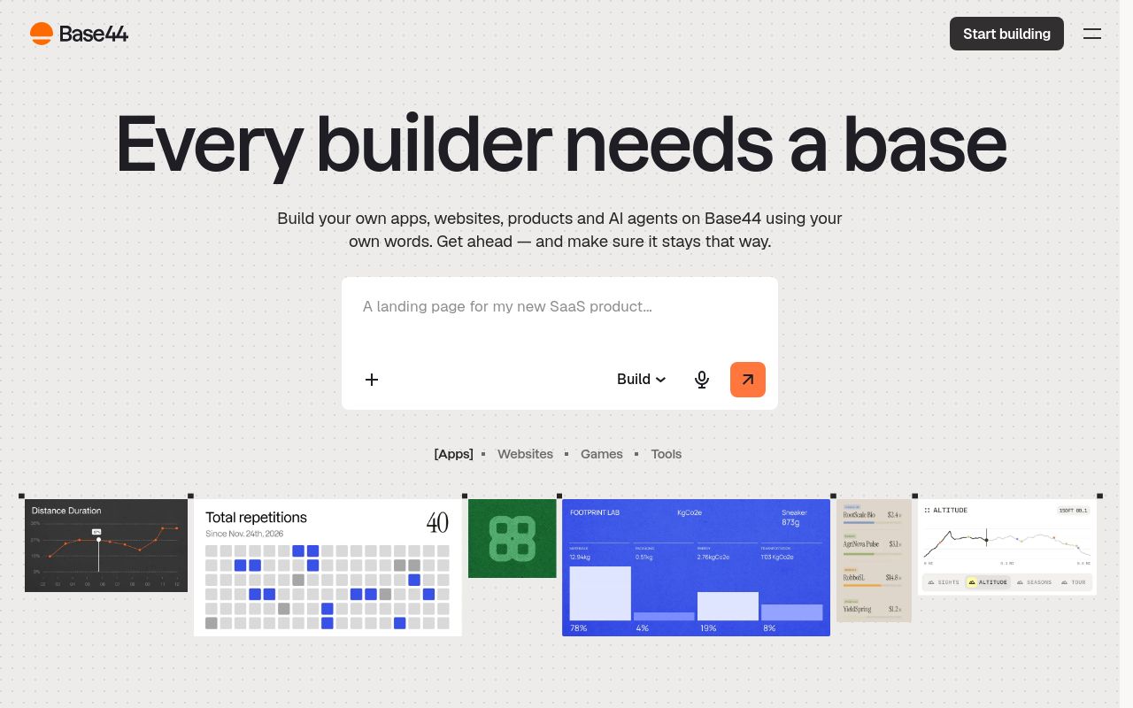 Screenshot of the Base44 homepage