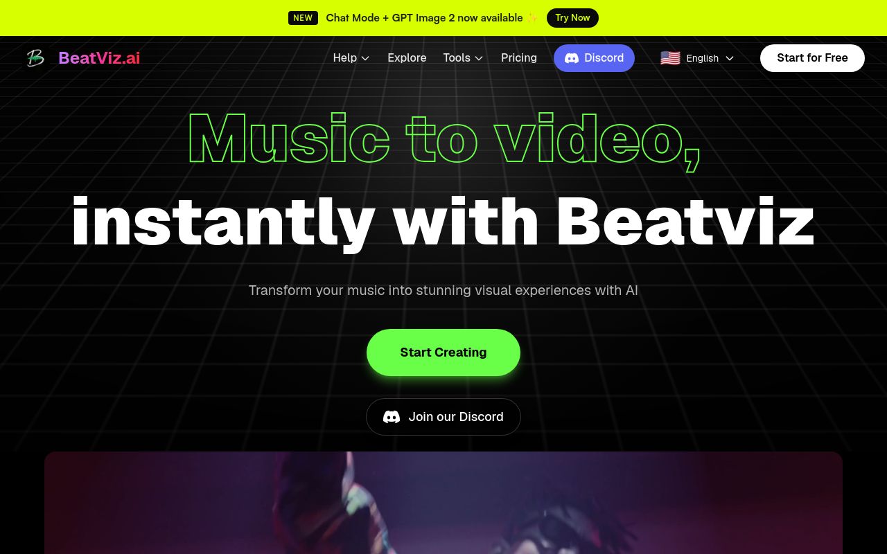 Screenshot of the BeatViz homepage