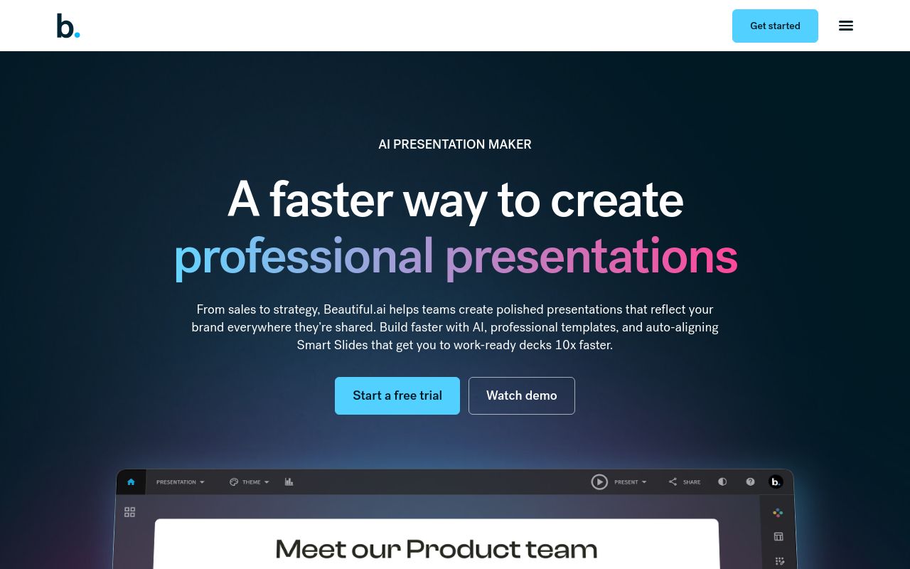 Screenshot of the Beautiful.ai homepage