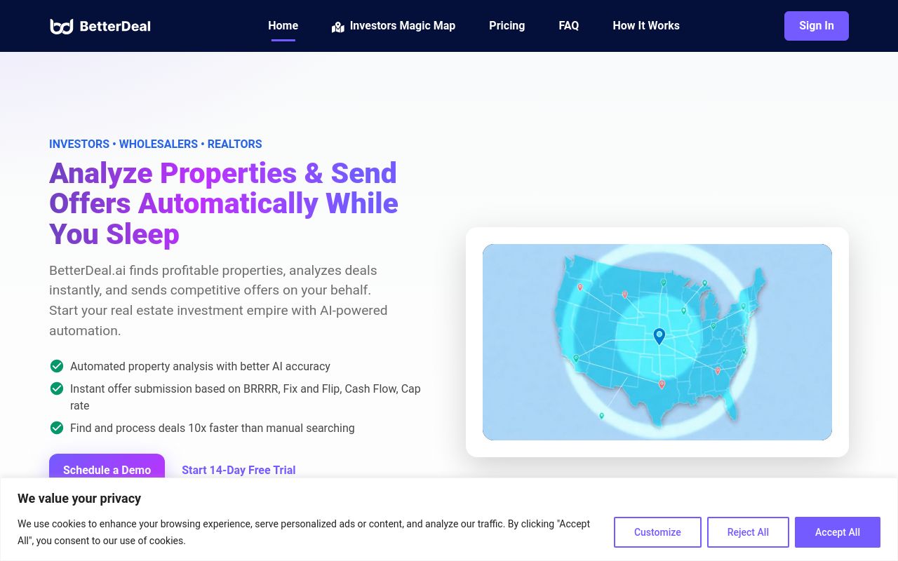 Screenshot of the BetterDeal homepage