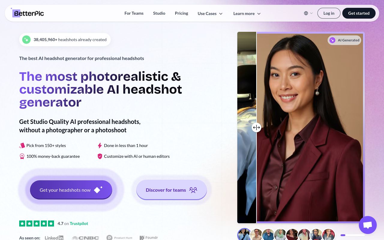 Screenshot of the BetterPic homepage