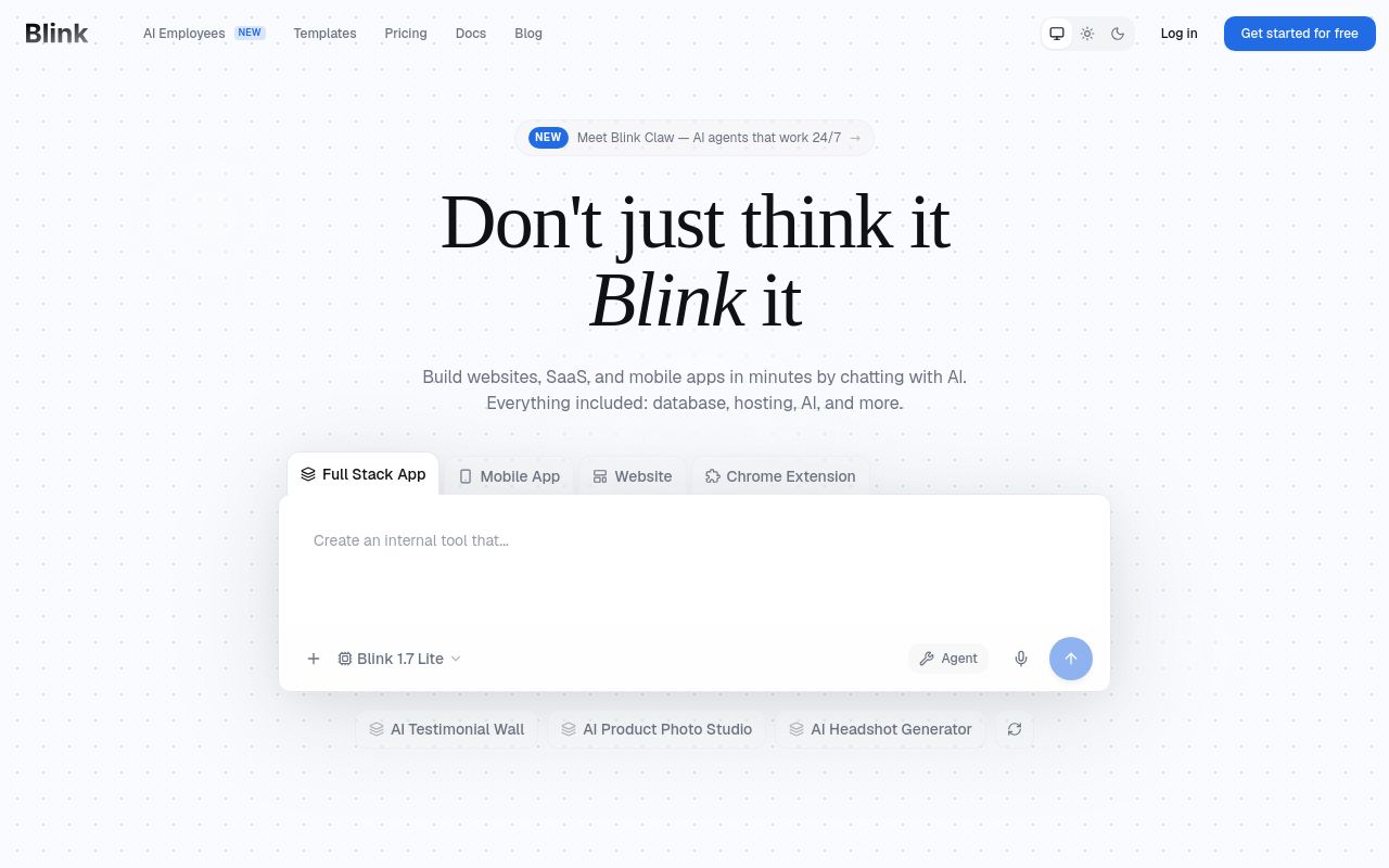 Screenshot of the Blink homepage