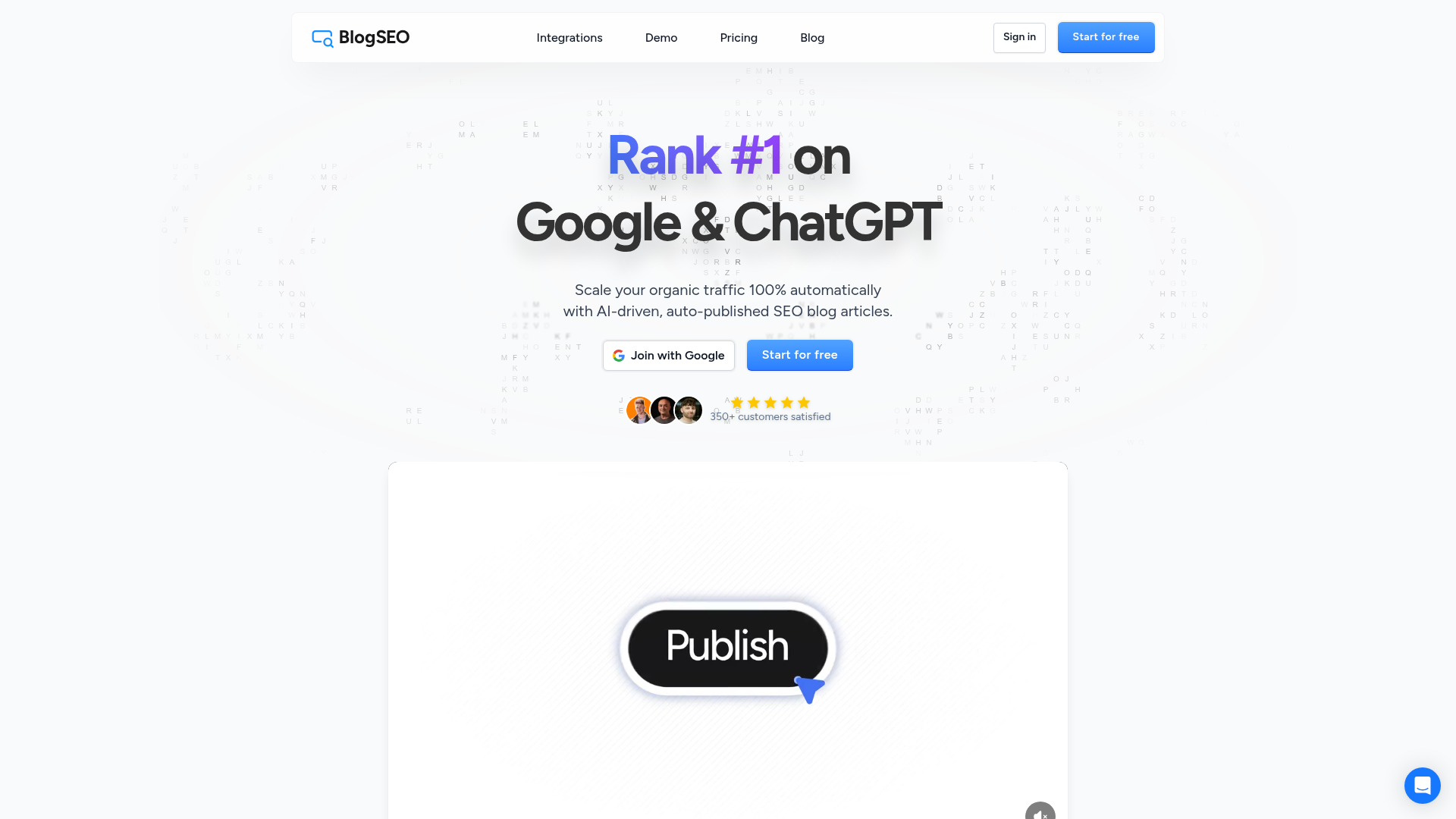 Screenshot of the BlogSEO homepage