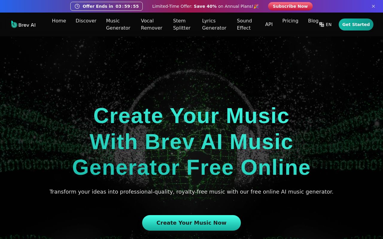 Screenshot of the Brev.ai homepage