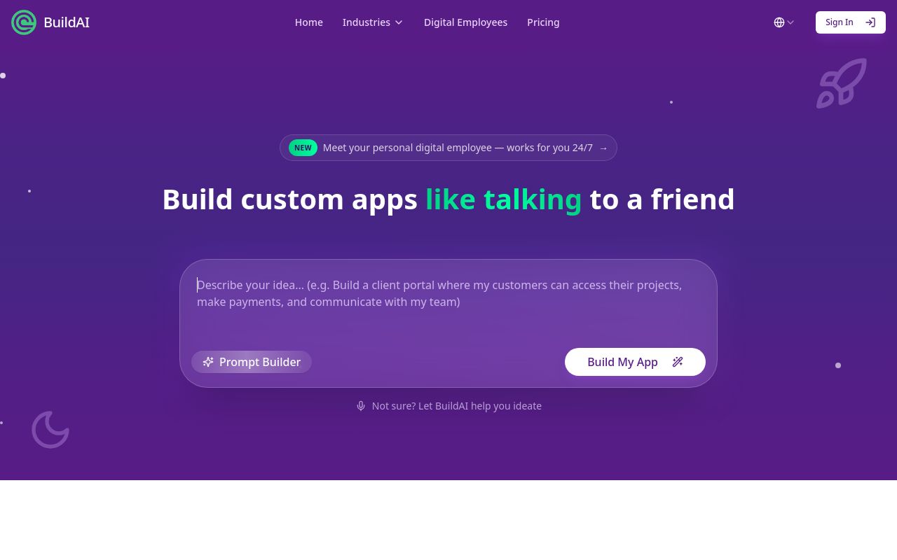 Screenshot of the BuildAI homepage