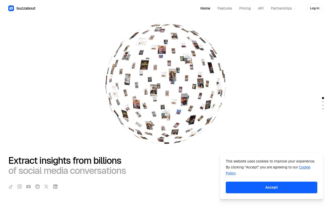 Screenshot of the buzzabout homepage
