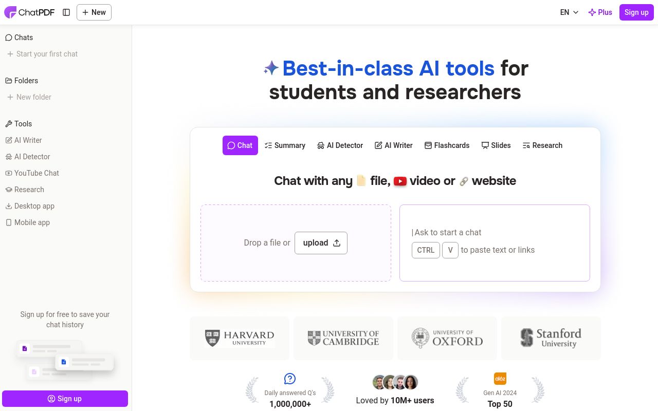 Screenshot of the ChatPDF homepage