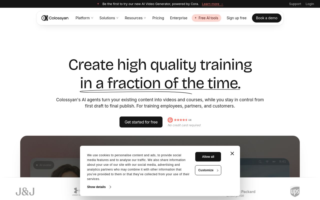 Screenshot of the Colossyan homepage