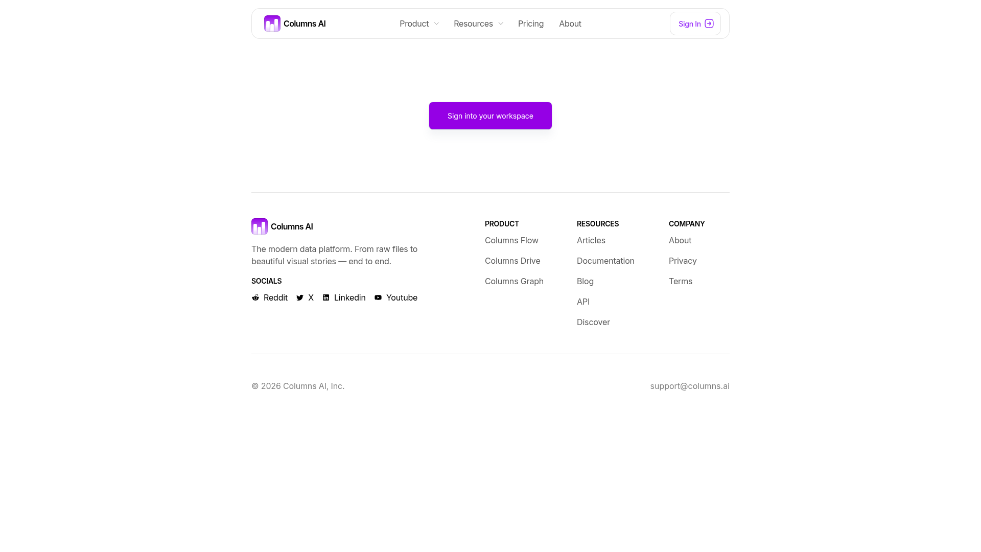 Screenshot of the Columns AI homepage