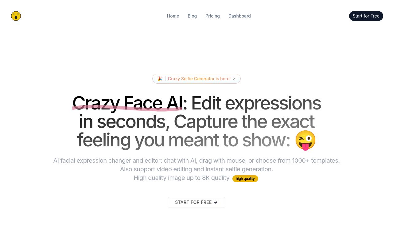 Screenshot of the CrazyFaceAI homepage