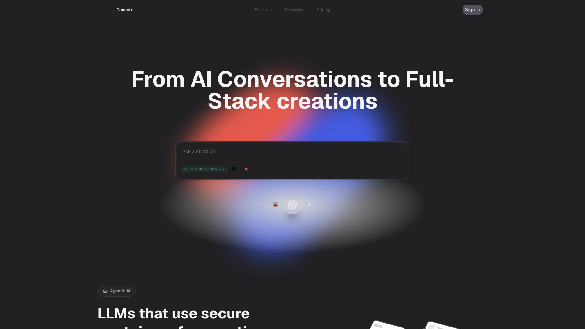 Screenshot of the Devento homepage
