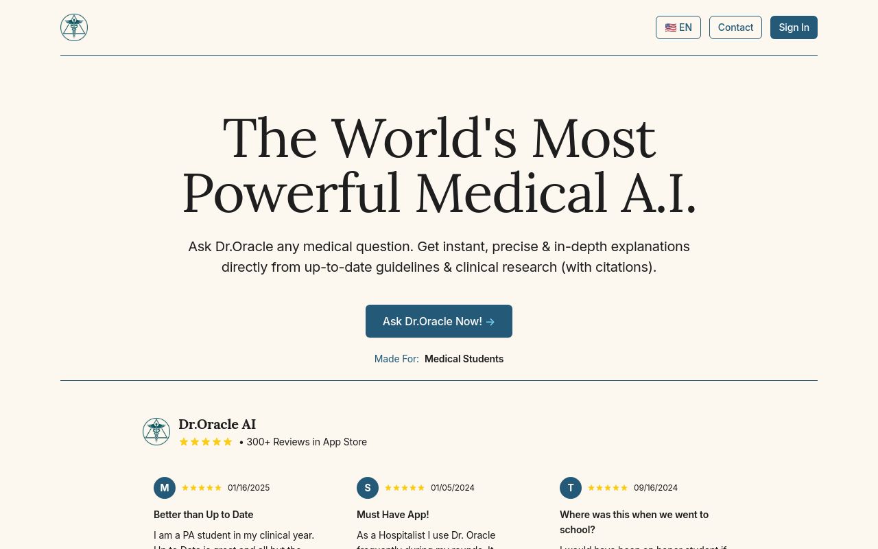 Screenshot of the Dr.Oracle homepage