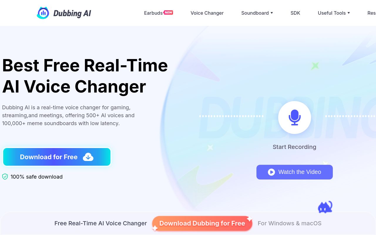 Screenshot of the Dubbing AI homepage