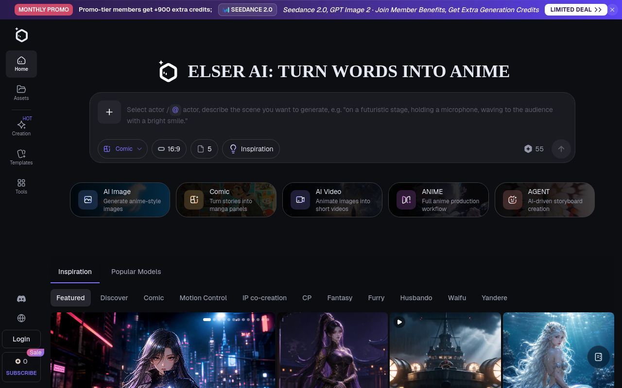 Screenshot of the Elser AI homepage