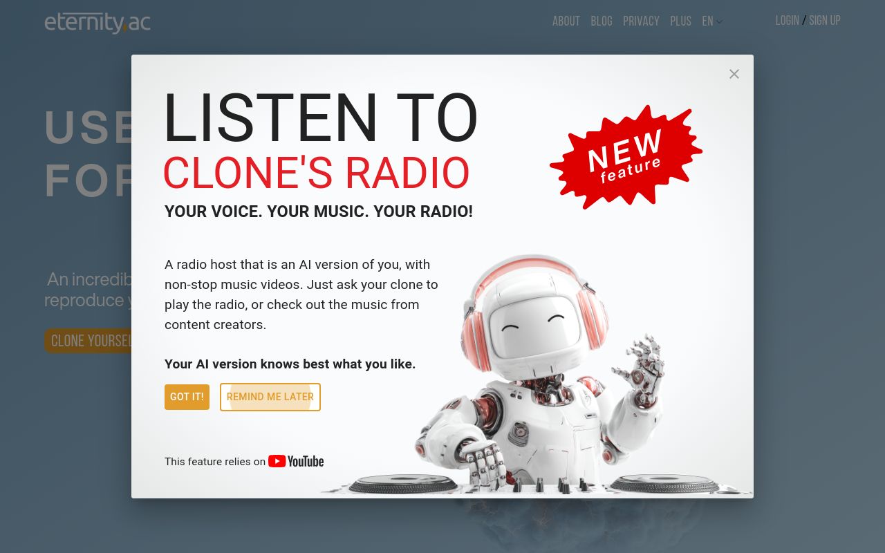 Screenshot of the Eternity.ac homepage