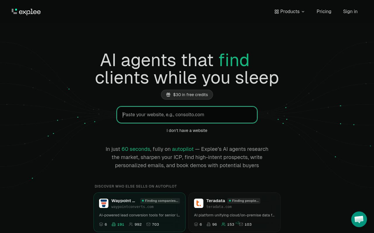 Screenshot of the Explee homepage