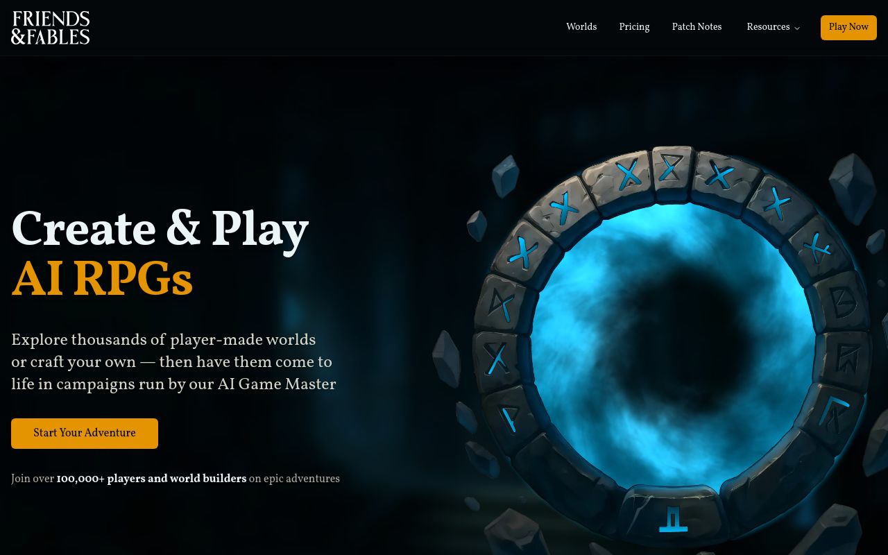 Screenshot of the Friends & Fables homepage