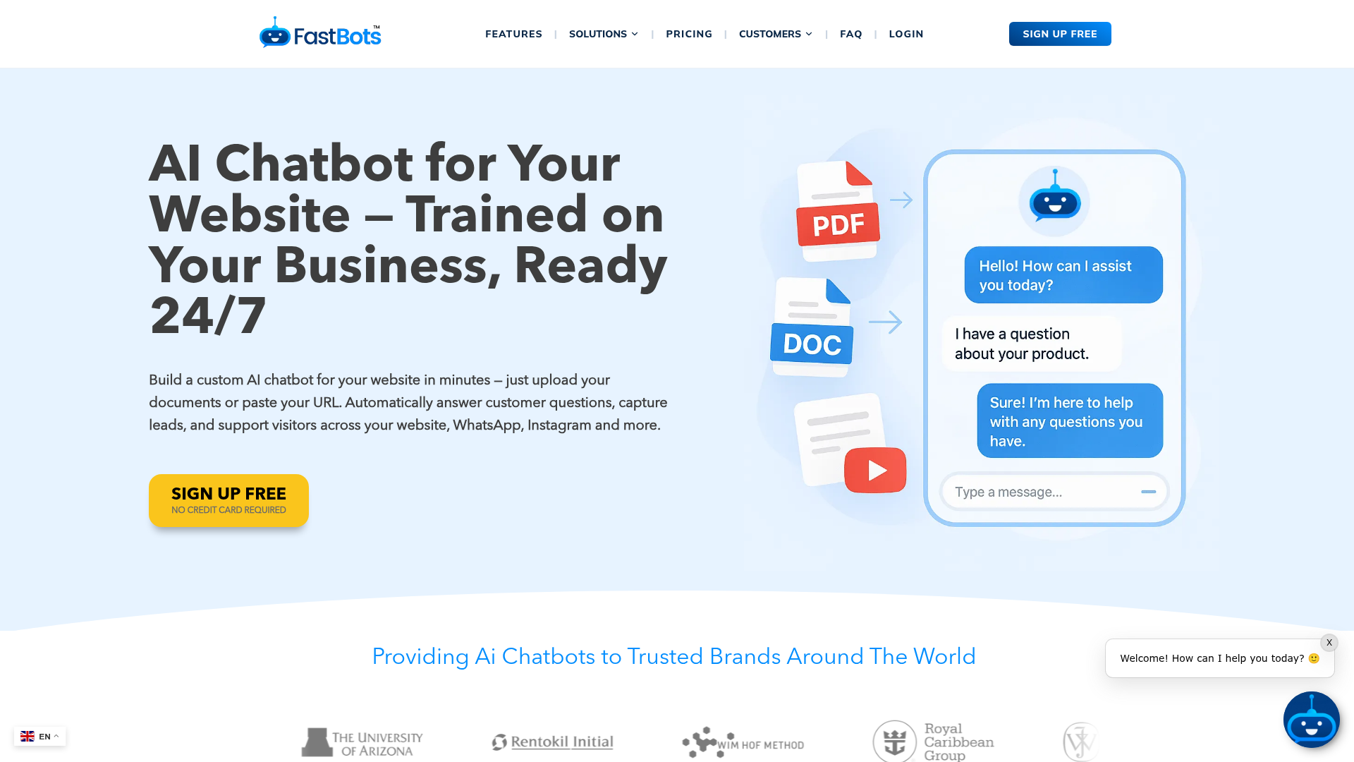 Screenshot of the FastBots homepage
