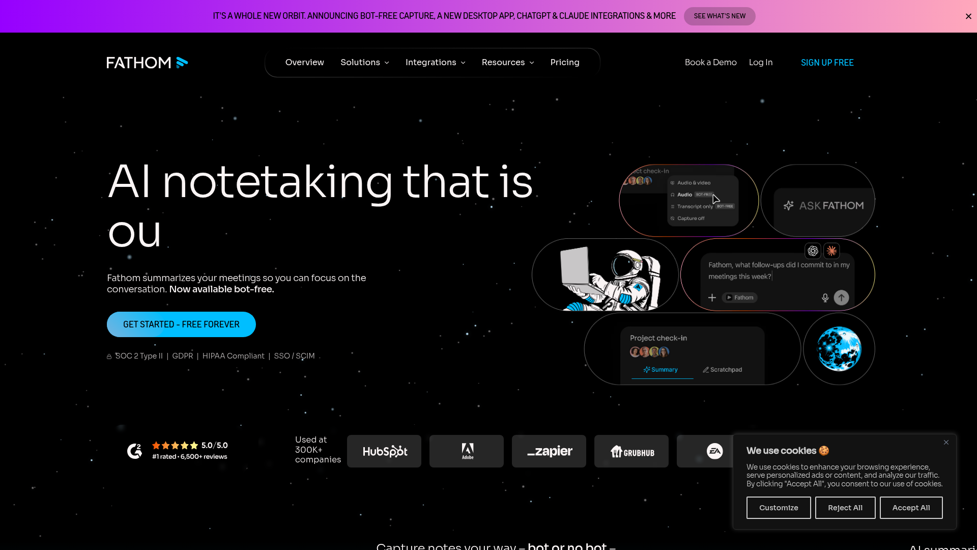 Screenshot of the Fathom homepage