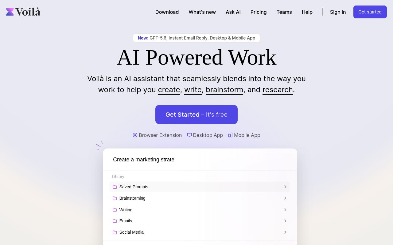 Screenshot of the Voilà homepage