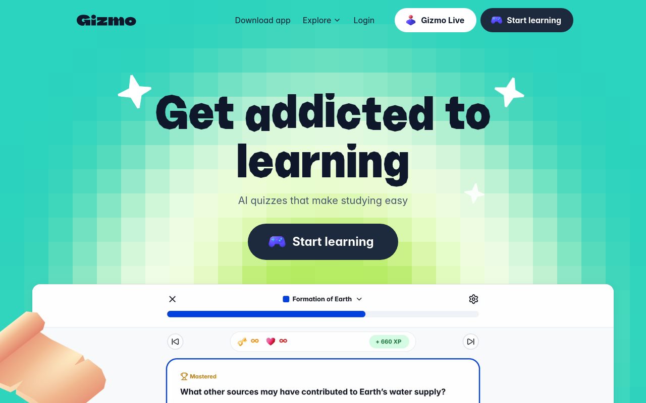 Screenshot of the Gizmo homepage