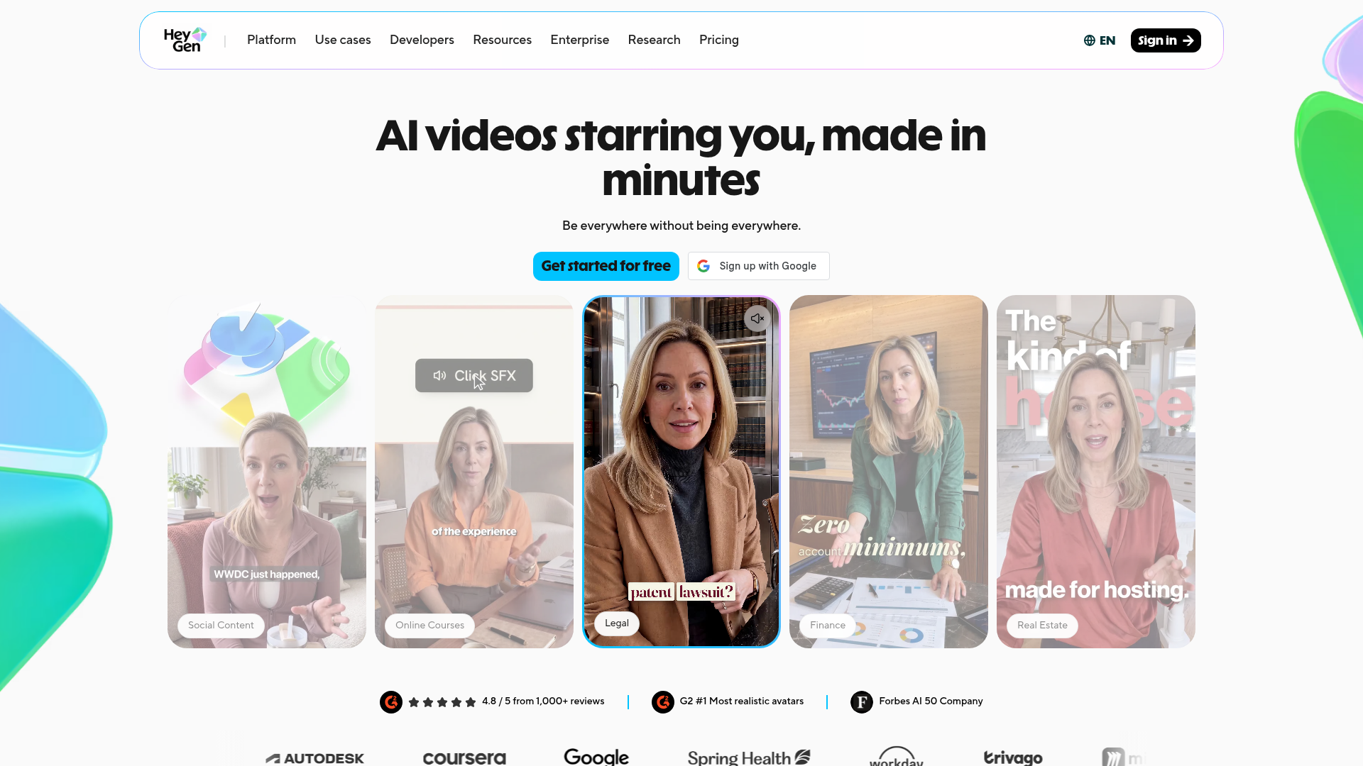 Screenshot of the HeyGen homepage