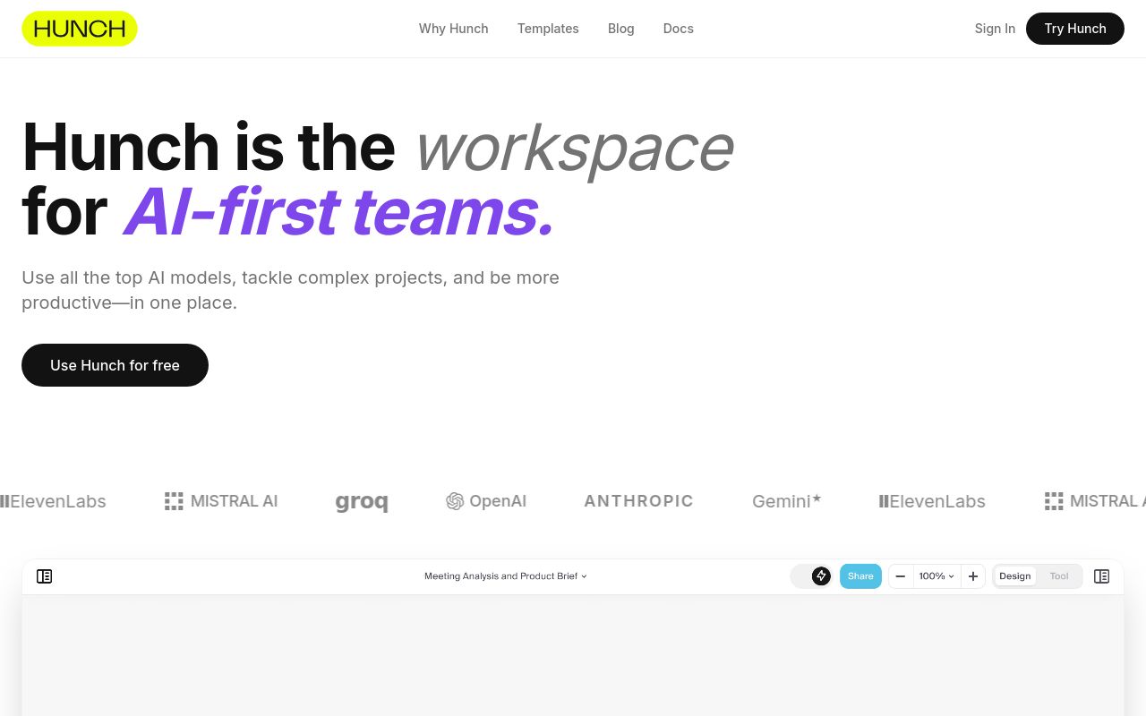 Screenshot of the Hunch homepage