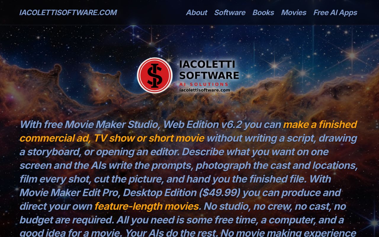 Screenshot of the Movie Maker Edit Pro homepage