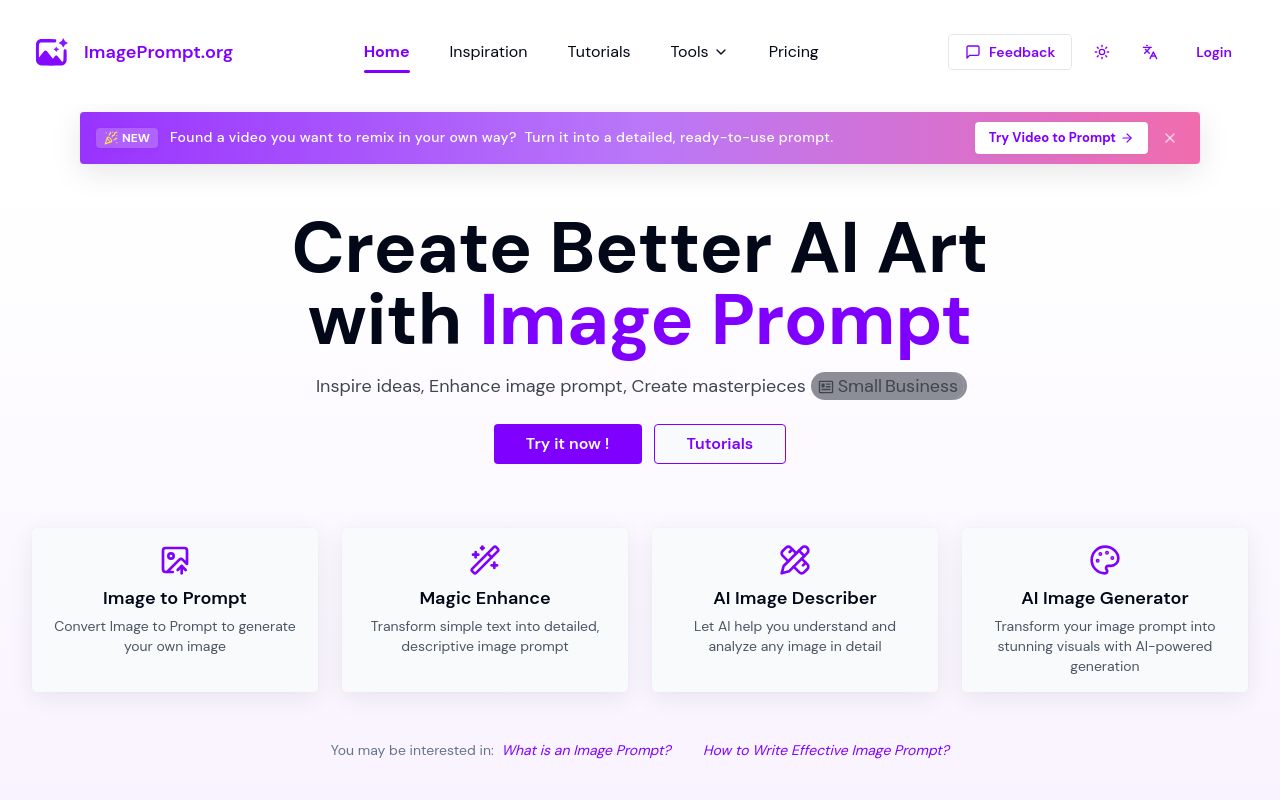 Screenshot of the Image Prompt homepage