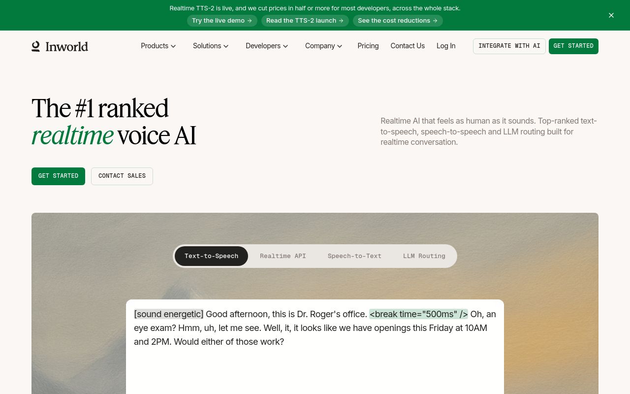 Screenshot of the Inworld AI homepage