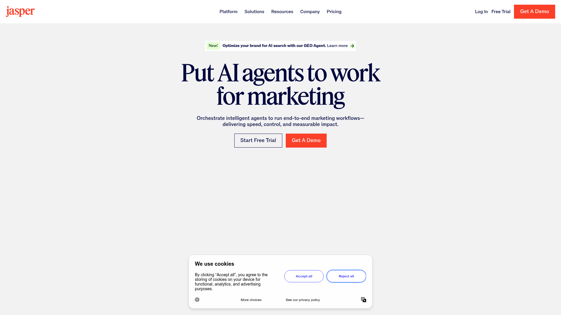 Screenshot of the Jasper homepage