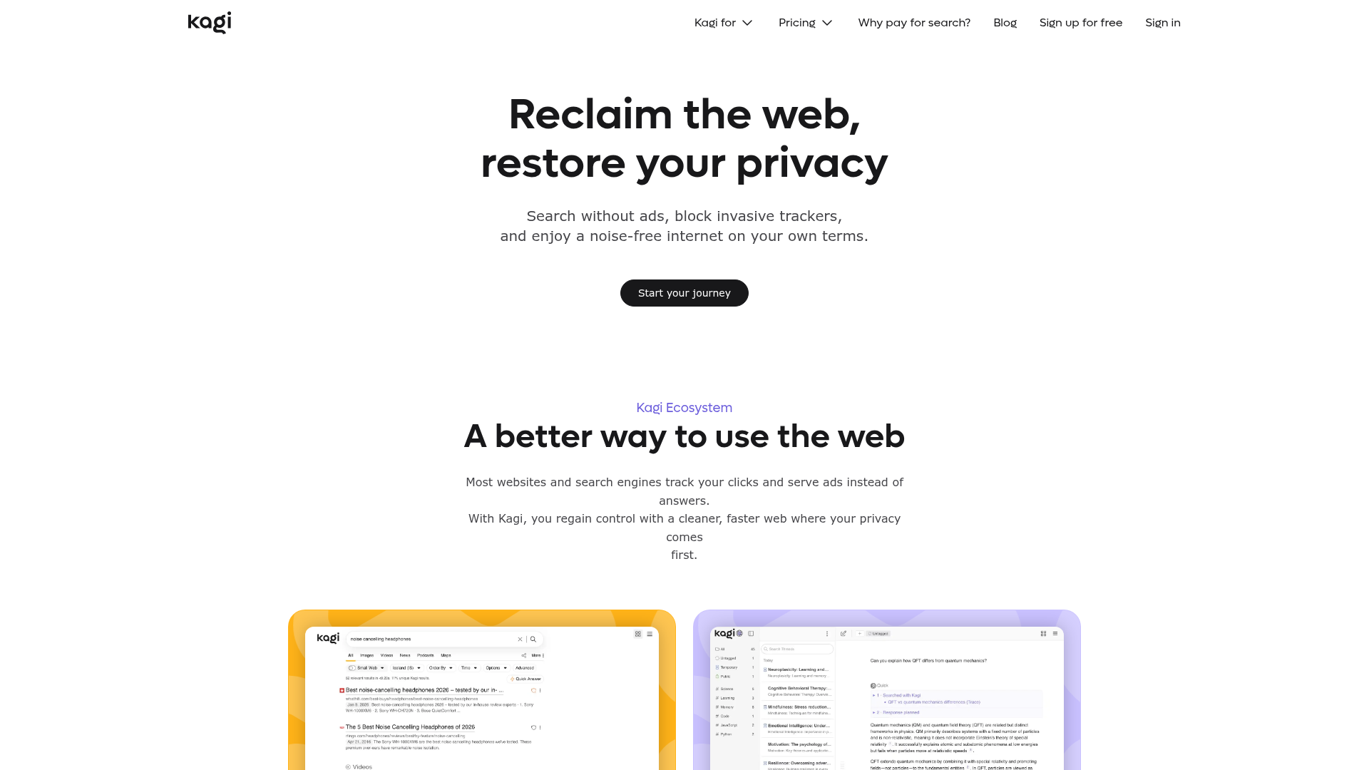 Screenshot of the Kagi homepage