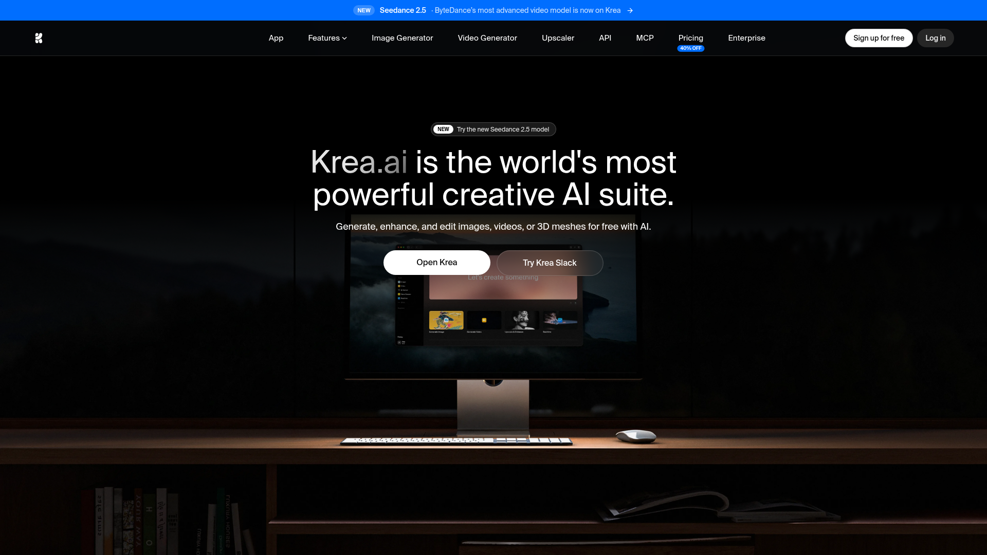 Screenshot of the Krea homepage