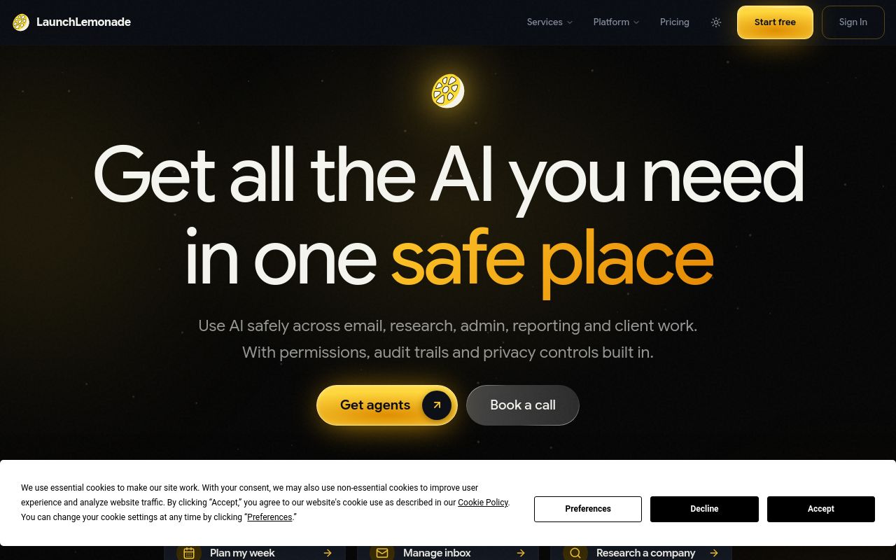Screenshot of the LaunchLemonade homepage