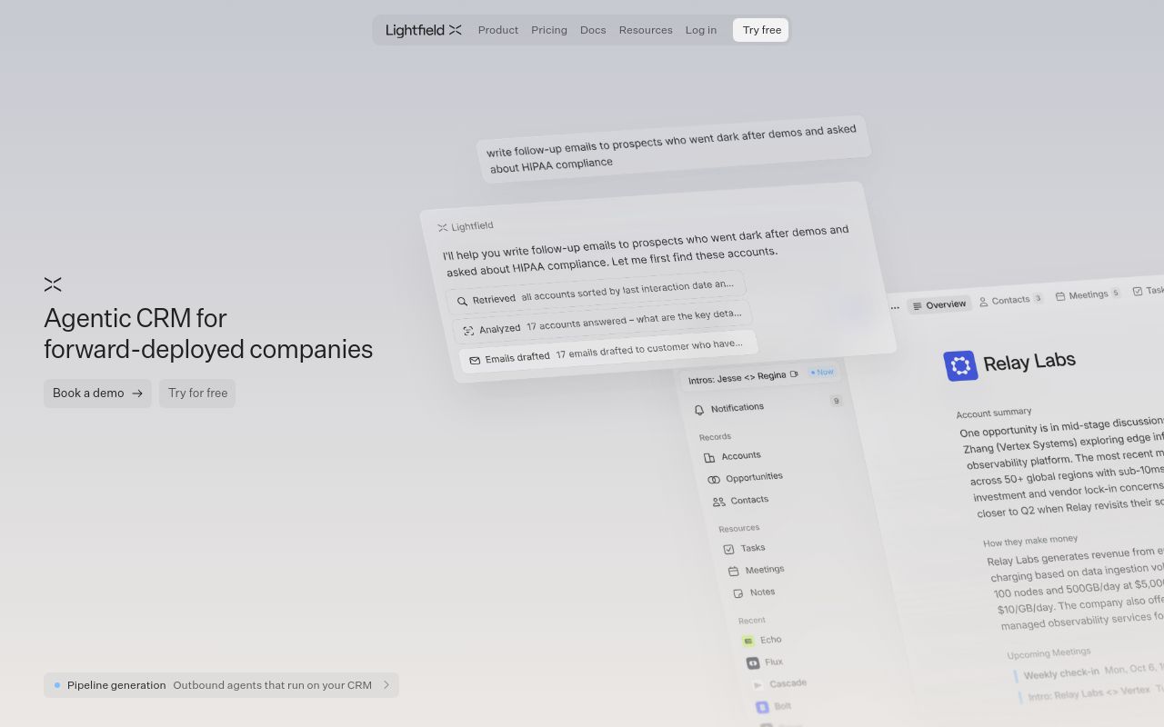 Screenshot of the Lightfield homepage