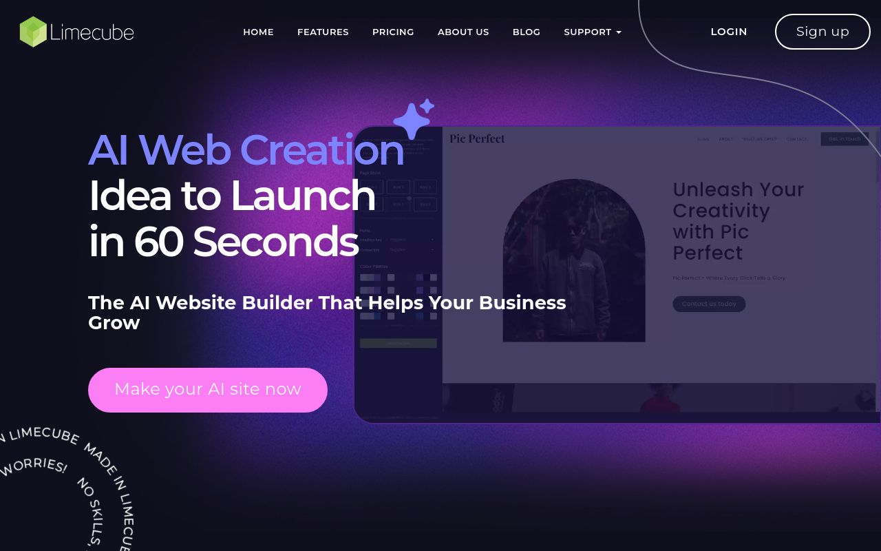 Screenshot of the Limecube homepage