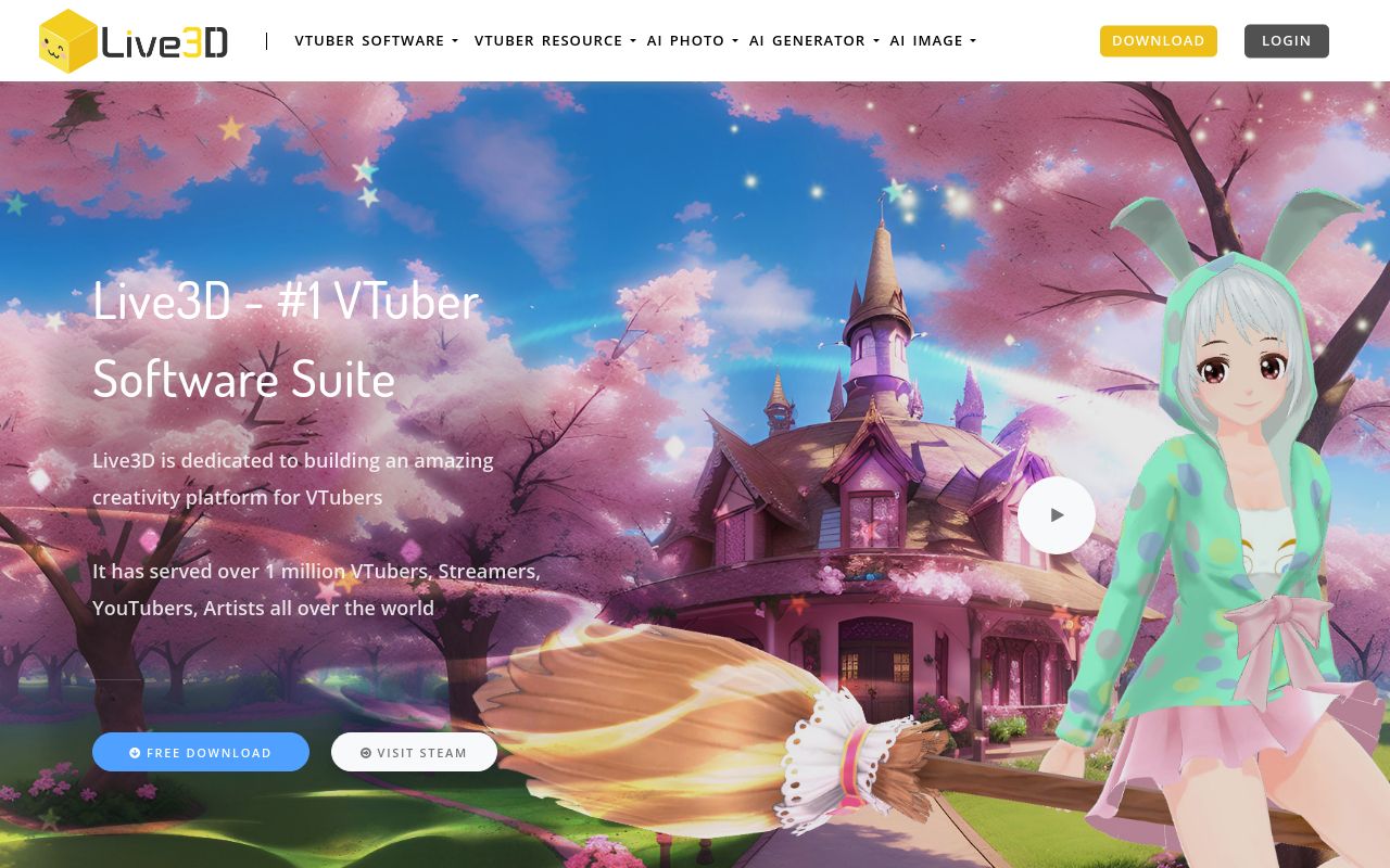 Screenshot of the Live3D homepage