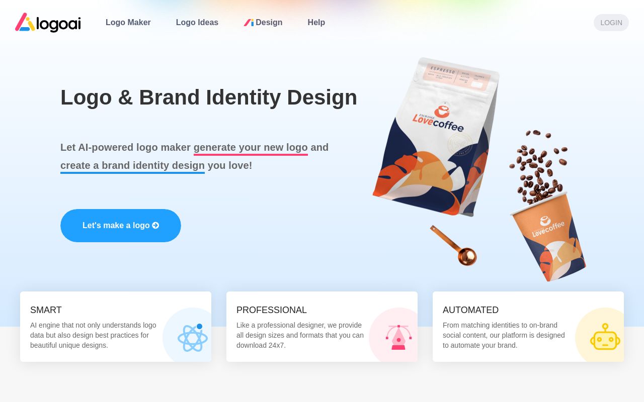 Screenshot of the LogoAI homepage