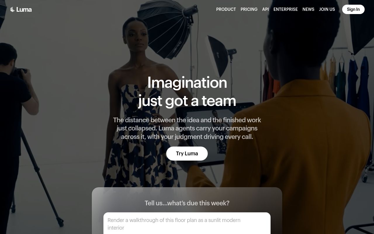 Screenshot of the Luma homepage