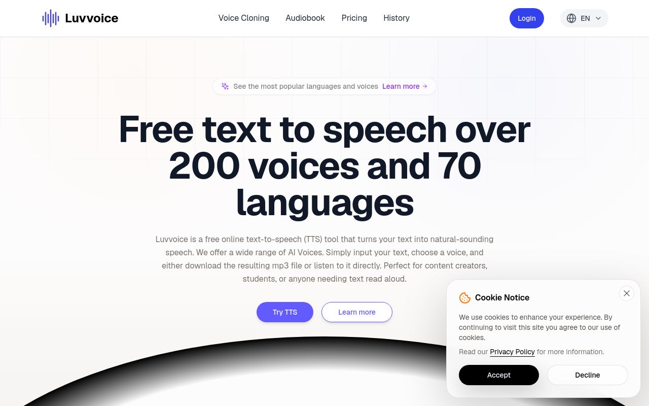 Screenshot of the Luvvoice homepage