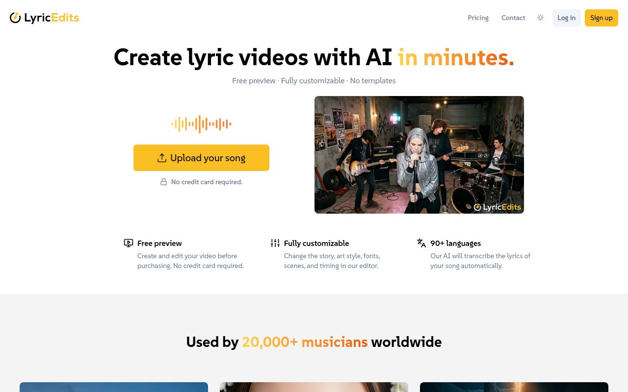Screenshot of the LyricEdits homepage