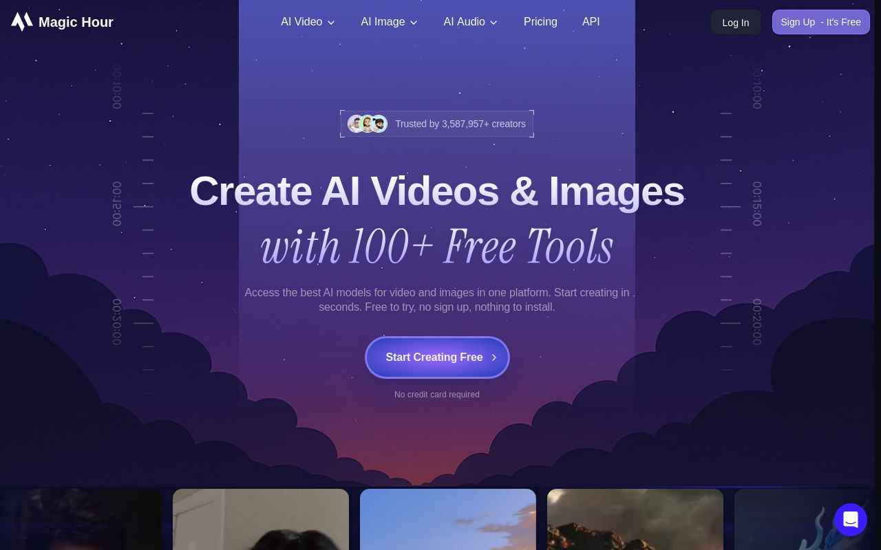 Screenshot of the Magic Hour homepage