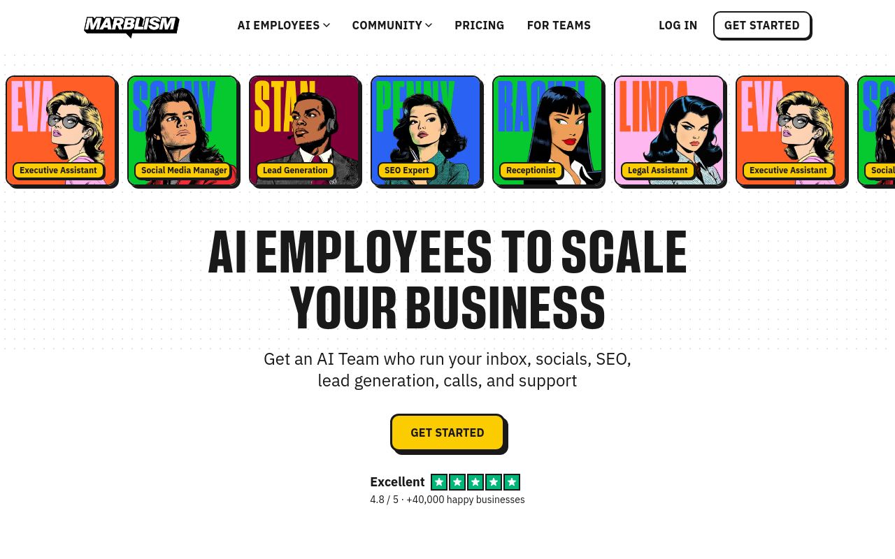 Screenshot of the Marblism homepage