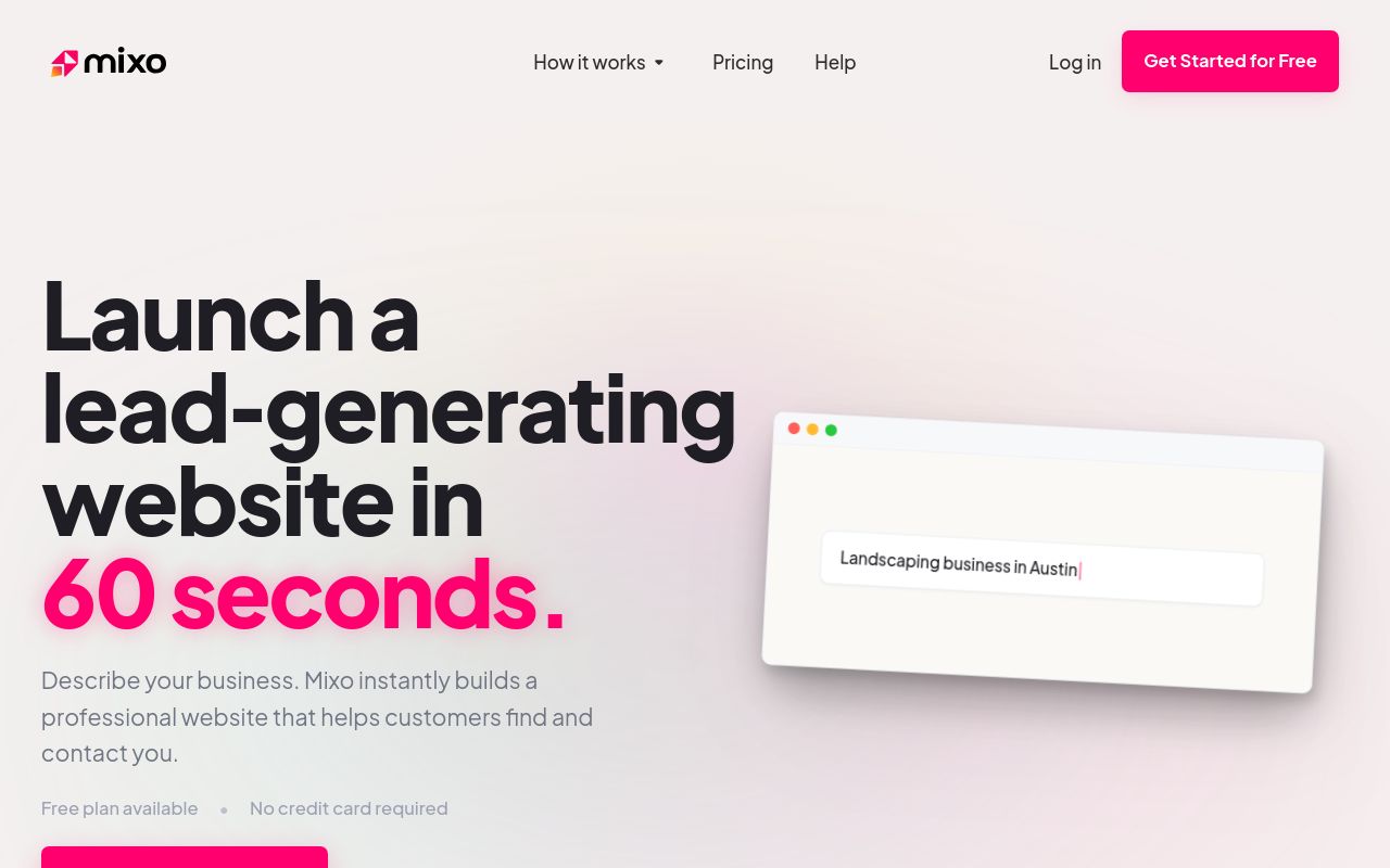 Screenshot of the Mixo homepage