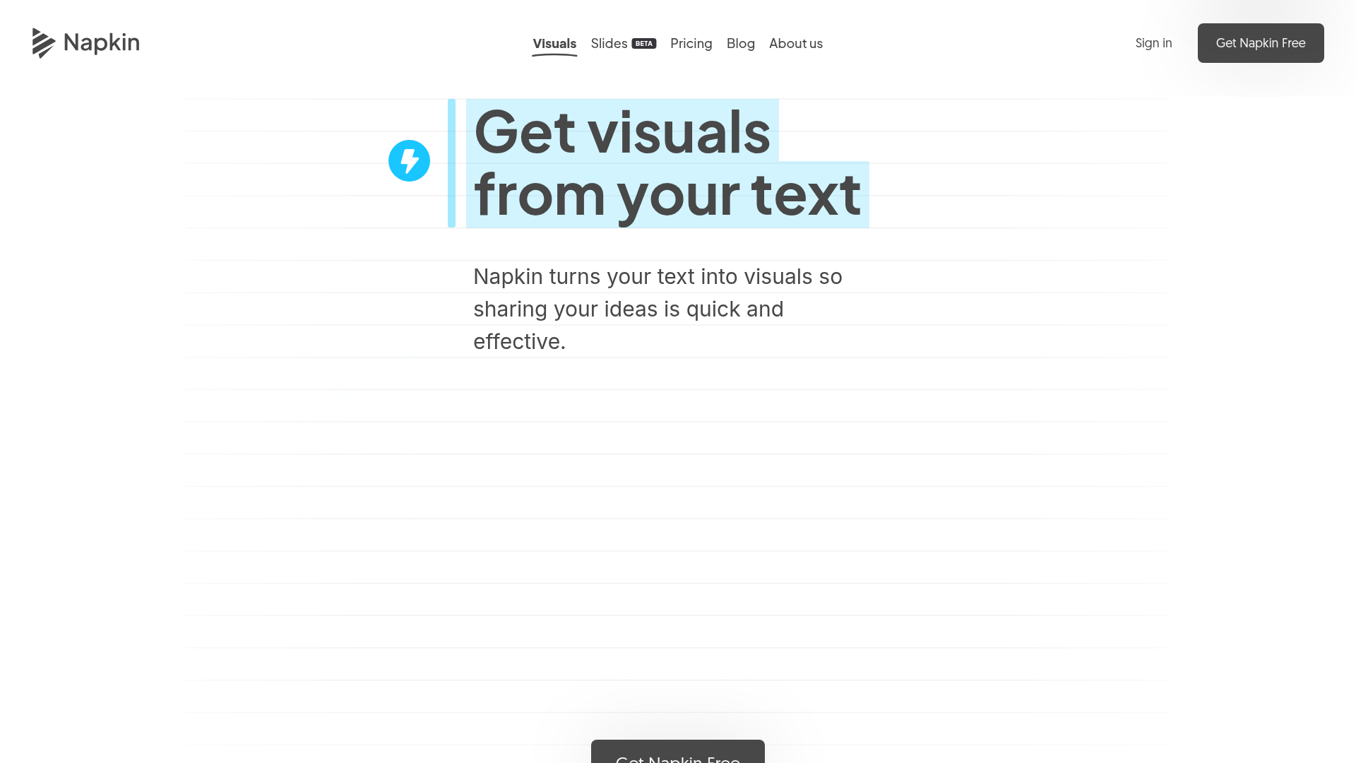 Screenshot of the Napkin homepage