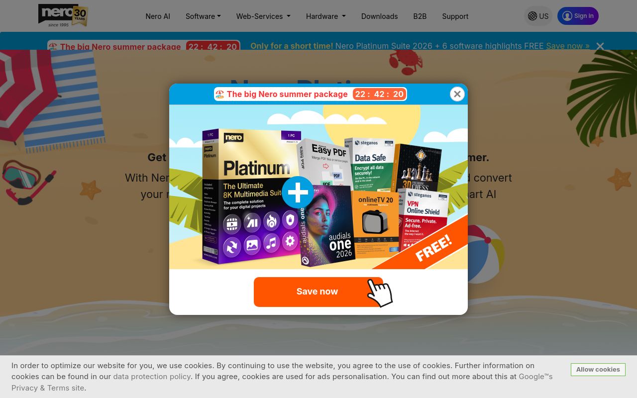 Screenshot of the Nero Platinum Suite homepage