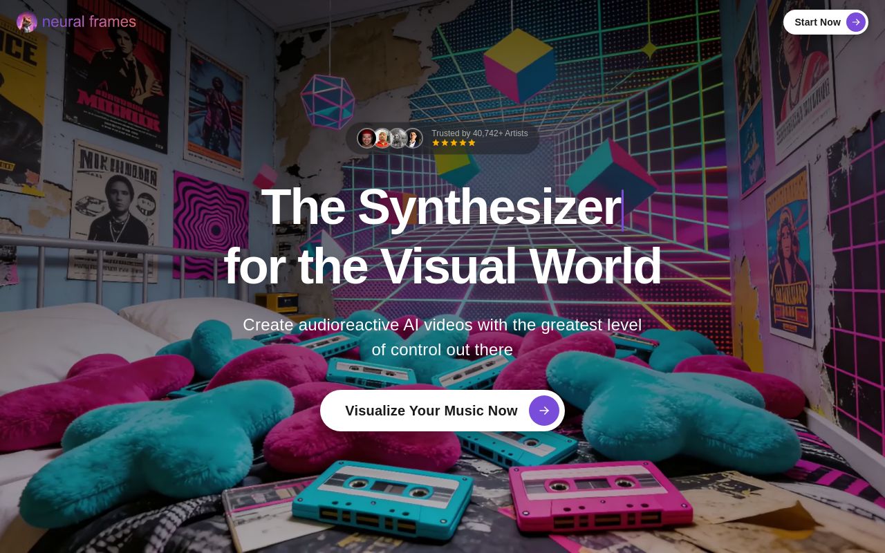 Screenshot of the neural frames homepage